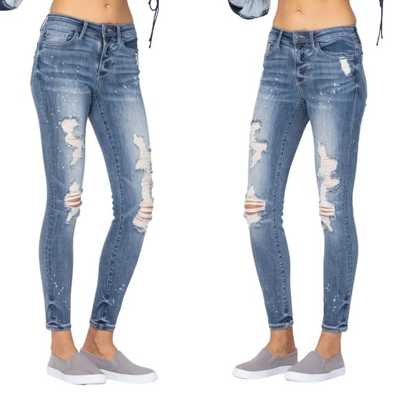 Judy Blue Mid-Rise Bleach Splatter Skinny Jeans - Picture 3 of 10
